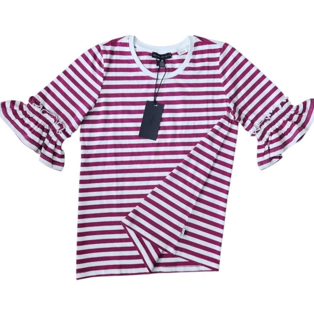 NWT Silver Jeans Co Girls Blouse Strips Pink White Ruffle Sleeve Top Kids Size L - Picture 2 of 10